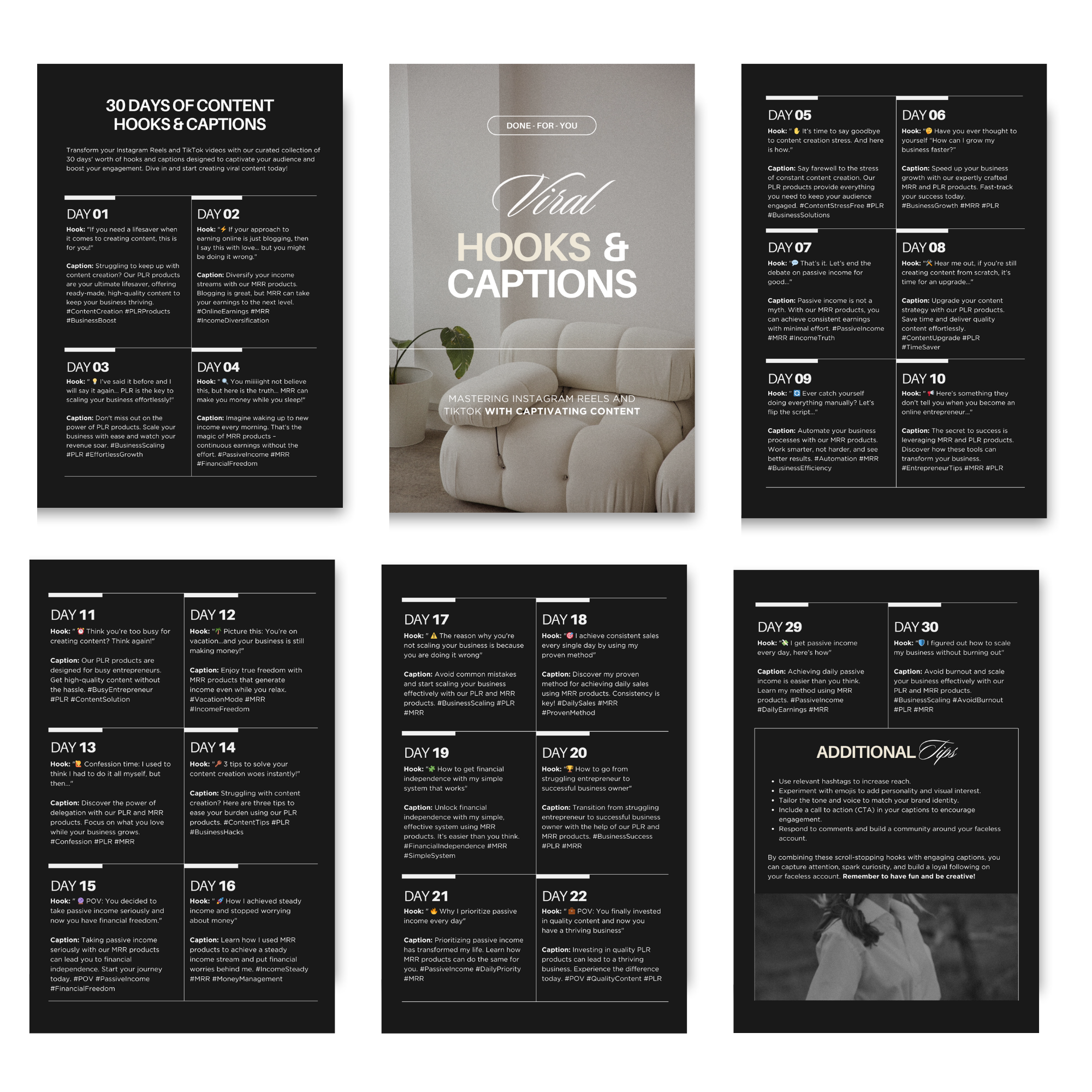 30 Days of Viral Instagram & TikTok Hooks and Caption + Canva Guide | PLR + MRR - socuteagency