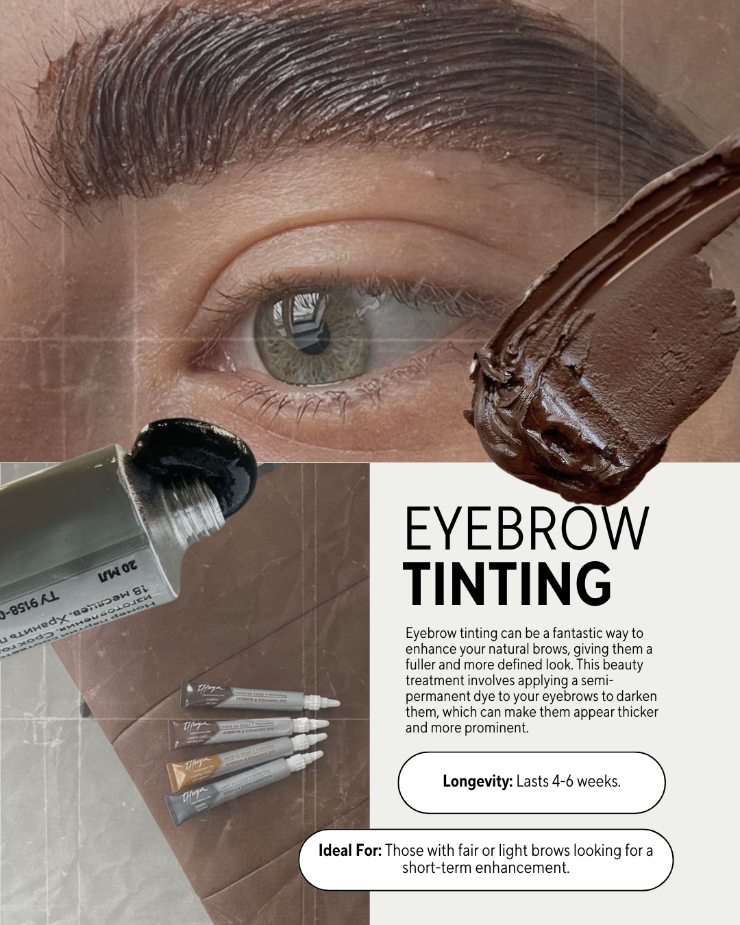 Eyebrow tinting kit by socuteagency with semi-permanent dye and applicators enhancing natural eyebrows