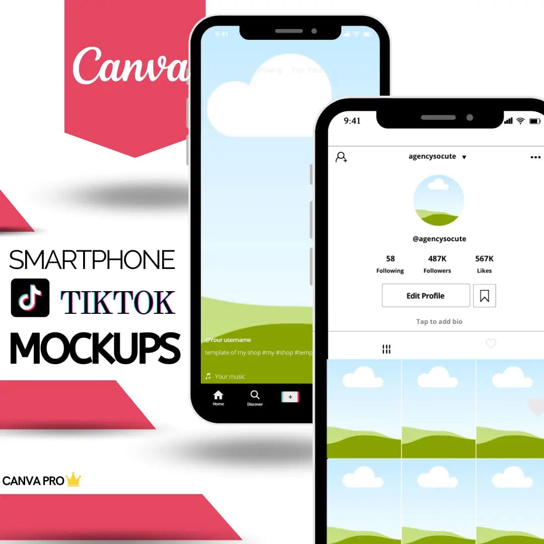 Customizable TikTok Mockup | 4 Profile | Canva Template